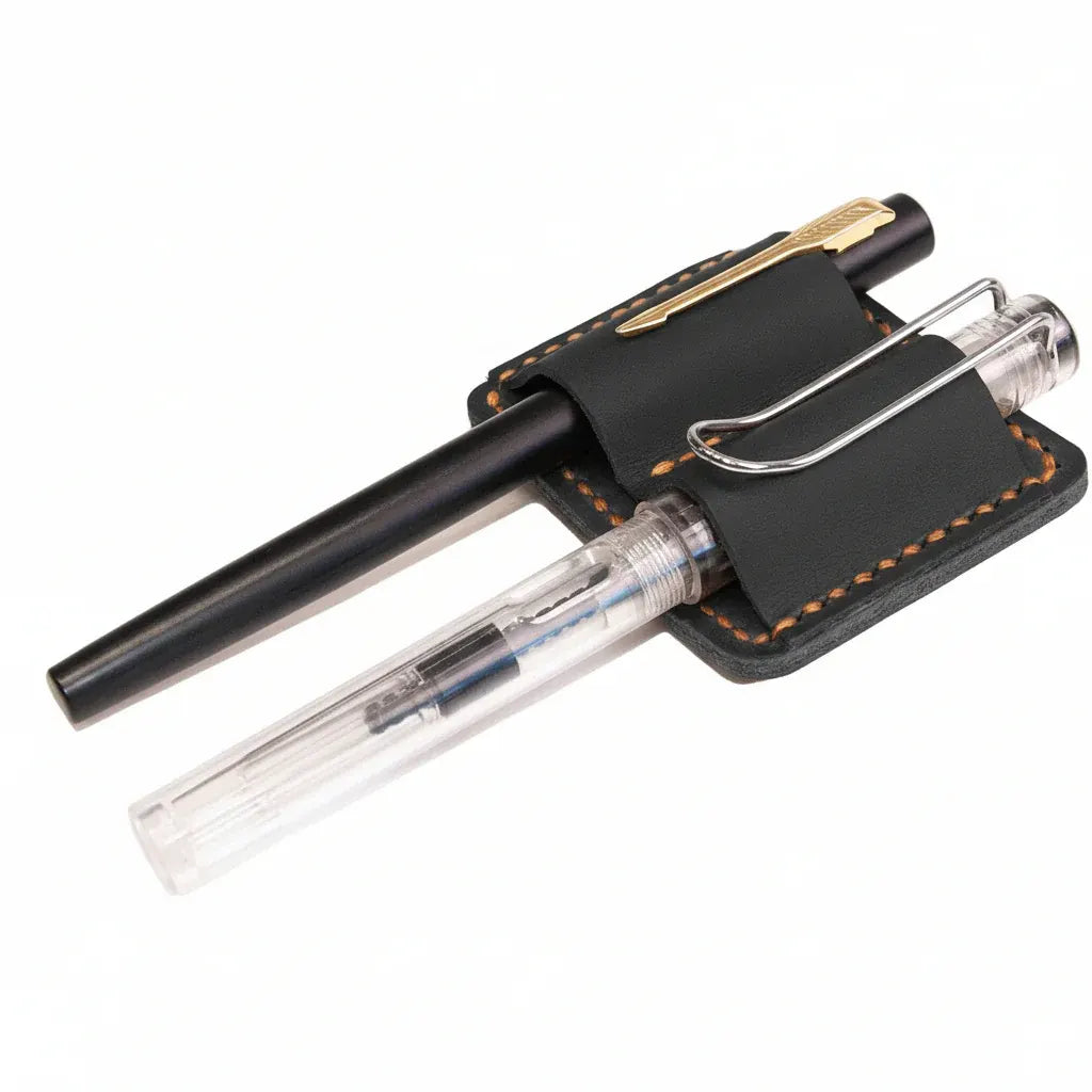 Full Grain Hand-Stitched Leather Journal Pen Holder Clip Accessory
