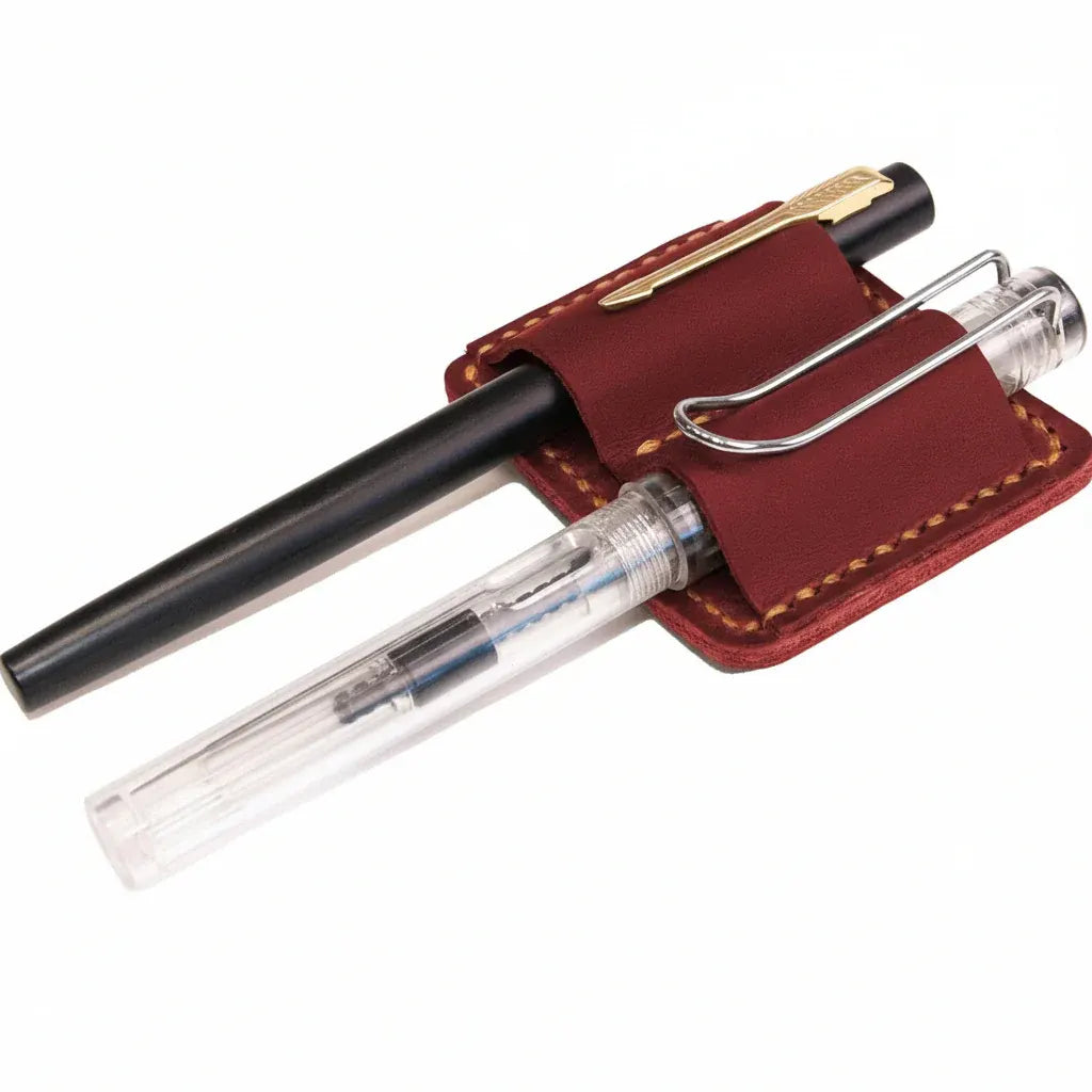 Full Grain Hand-Stitched Leather Journal Pen Holder Clip Accessory