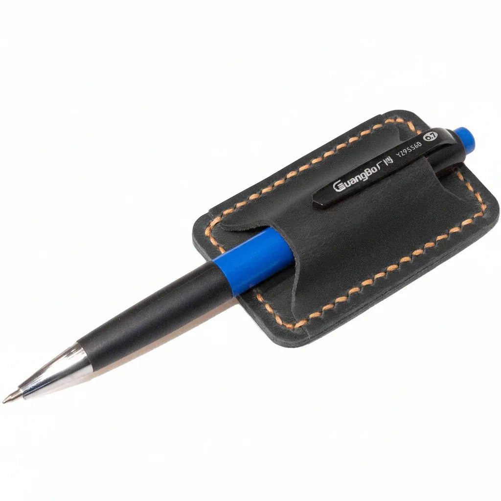 Full Grain Hand-Stitched Leather Journal Pen Holder Clip Accessory