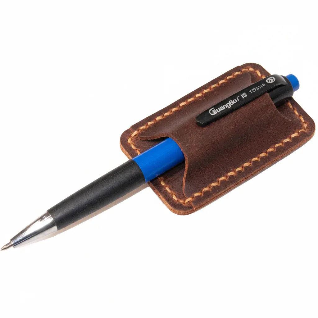 Full Grain Hand-Stitched Leather Journal Pen Holder Clip Accessory