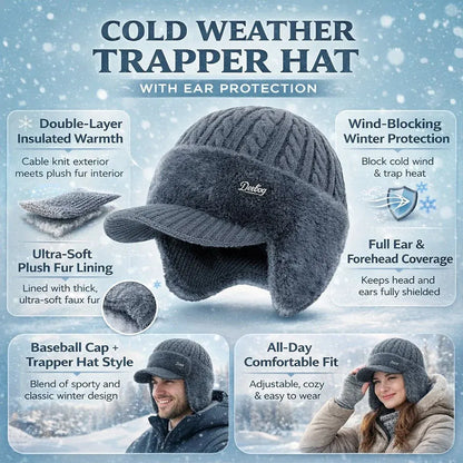 Fur-Lined Trapper Hat with Windproof Ear Flaps for Winter