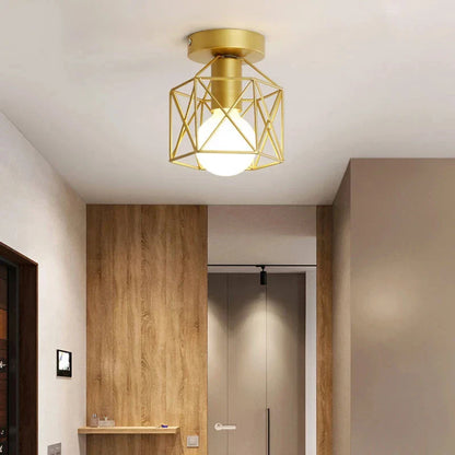 Geometric Metal Cage Ceiling Light in Modern Gold Finish