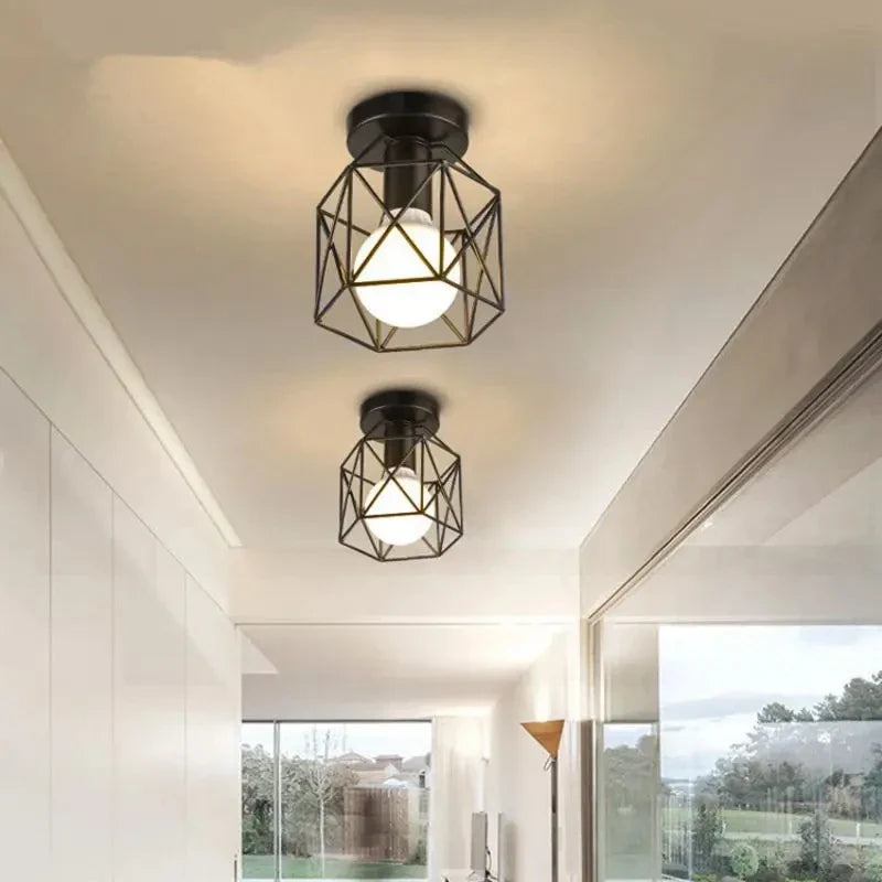 Geometric Metal Cage Ceiling Light in Modern Gold Finish