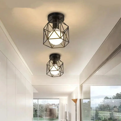 Geometric Metal Cage Ceiling Light in Modern Gold Finish