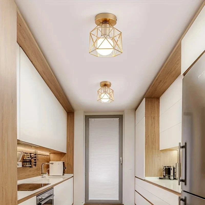 Geometric Metal Cage Ceiling Light in Modern Gold Finish