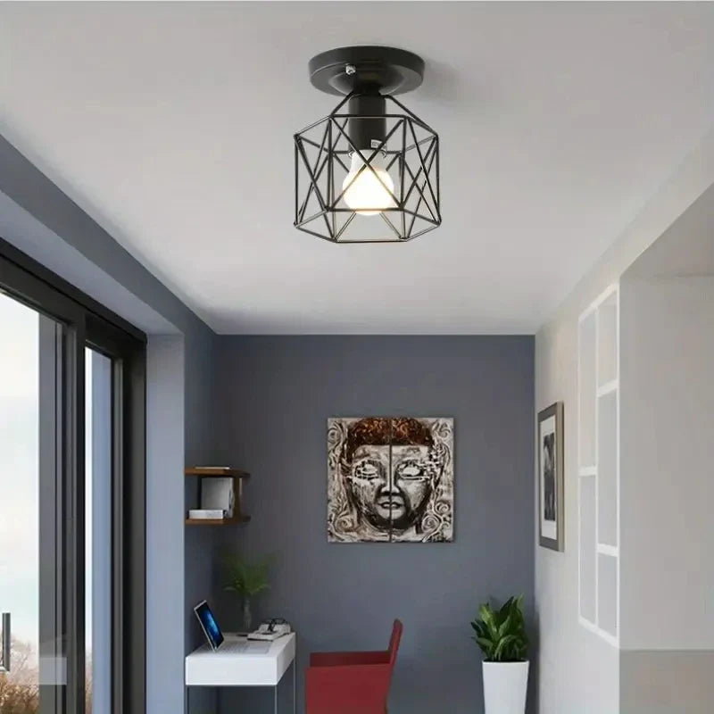 Geometric Metal Cage Ceiling Light in Modern Gold Finish