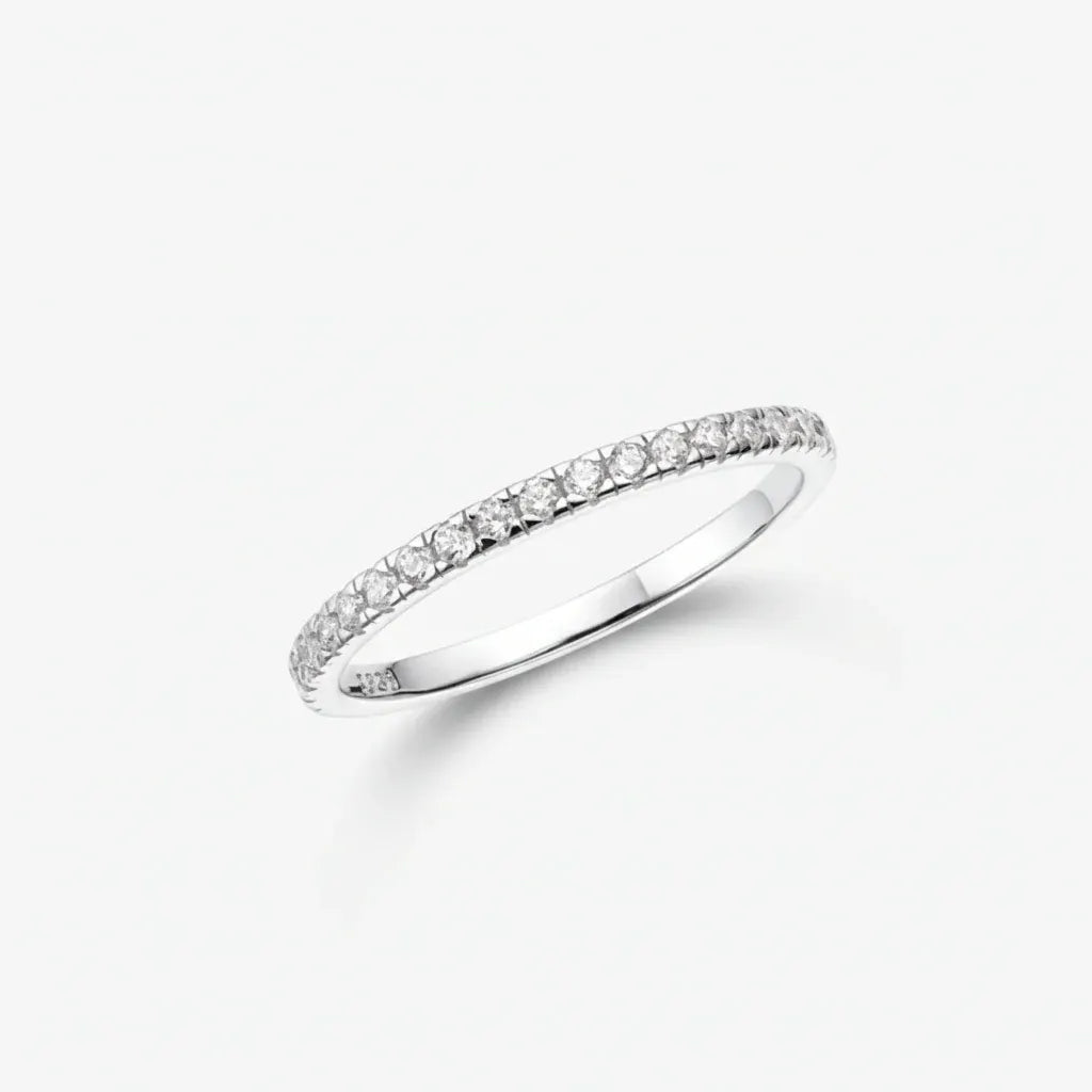 Geometric Sterling Silver Stacking Ring with Cubic Zirconia Accents