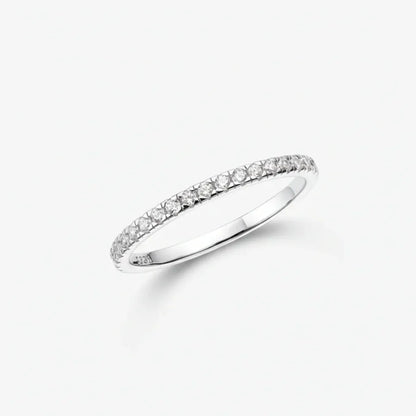 Geometric Sterling Silver Stacking Ring with Cubic Zirconia Accents