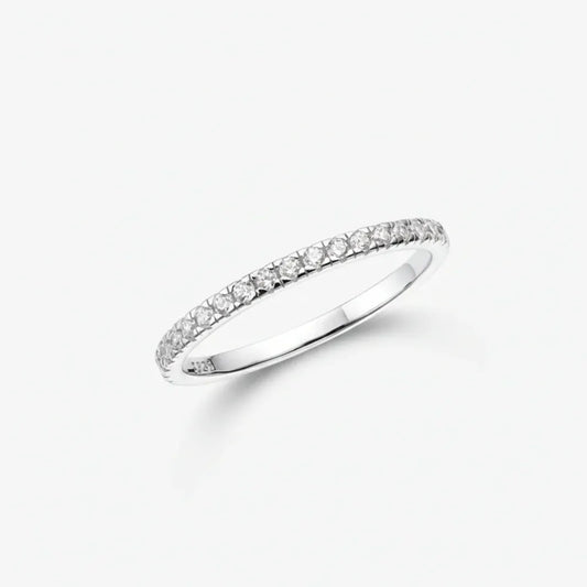 Geometric Sterling Silver Stacking Ring with Cubic Zirconia Accents