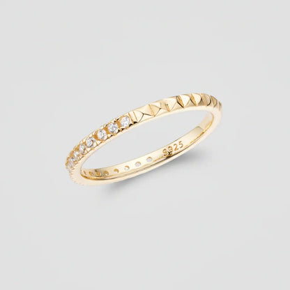 Geometric Sterling Silver Stacking Ring with Cubic Zirconia Accents