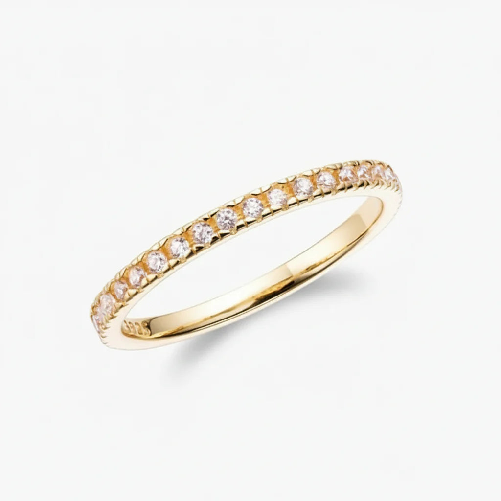 Geometric Sterling Silver Stacking Ring with Cubic Zirconia Accents