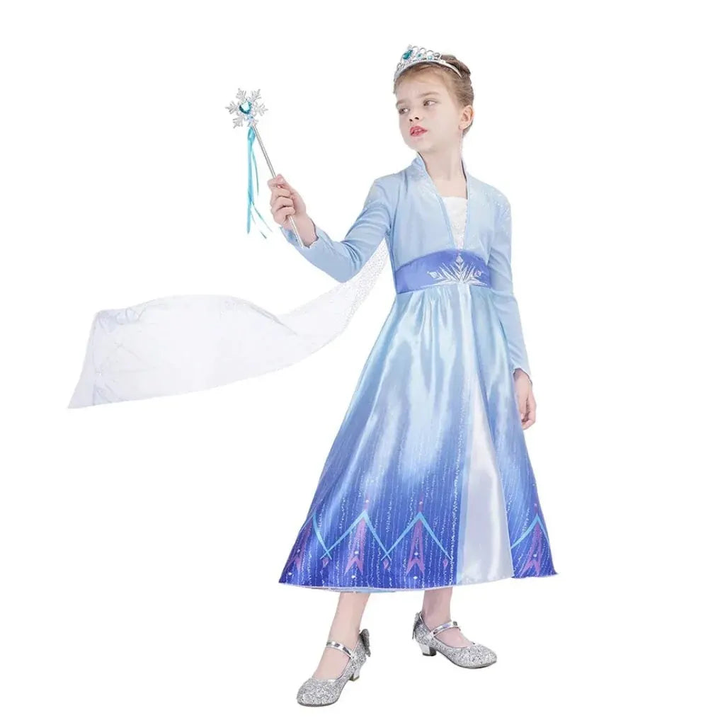 Girls Ice Princess Halloween Costume Dress with Cape