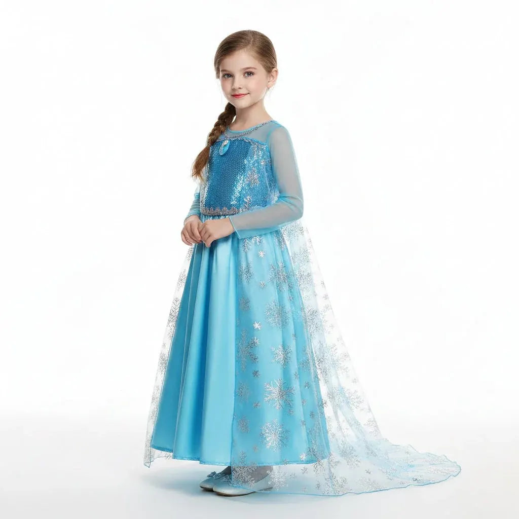 Girls Ice Princess Halloween Costume Dress with Cape