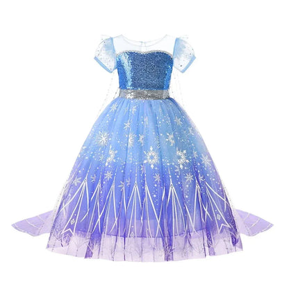 Girls Ice Princess Halloween Costume Dress with Cape