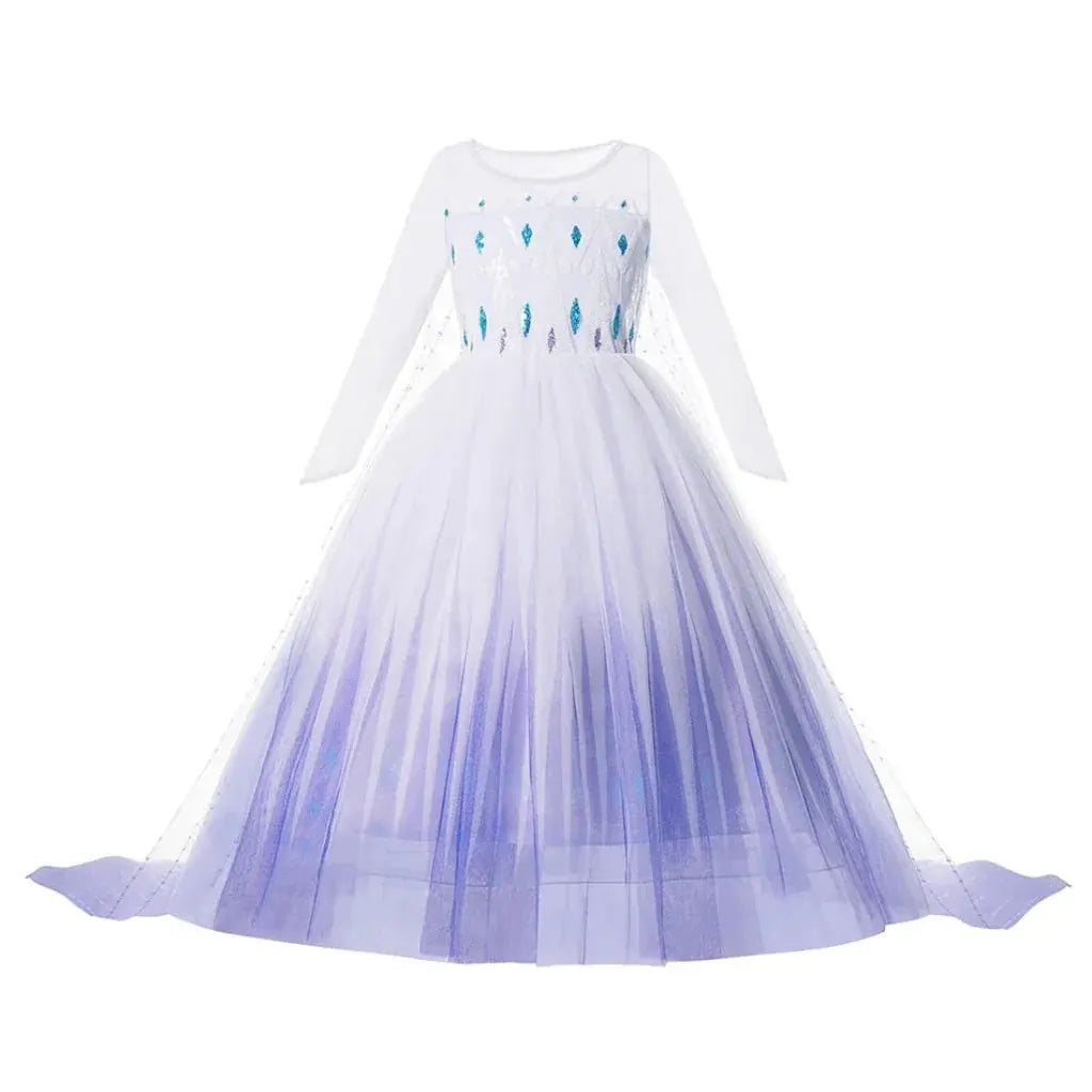 Girls Ice Princess Halloween Costume Dress with Cape
