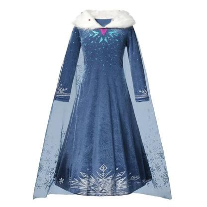 Girls Ice Princess Halloween Costume Dress with Cape
