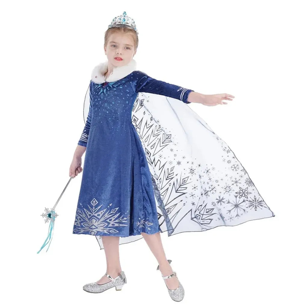 Girls Ice Princess Halloween Costume Dress with Cape