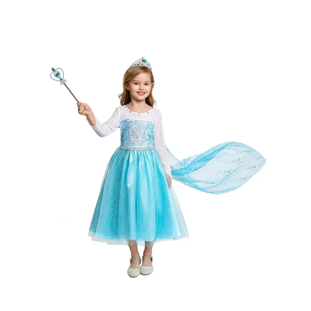 Girls Ice Princess Halloween Costume Dress with Cape