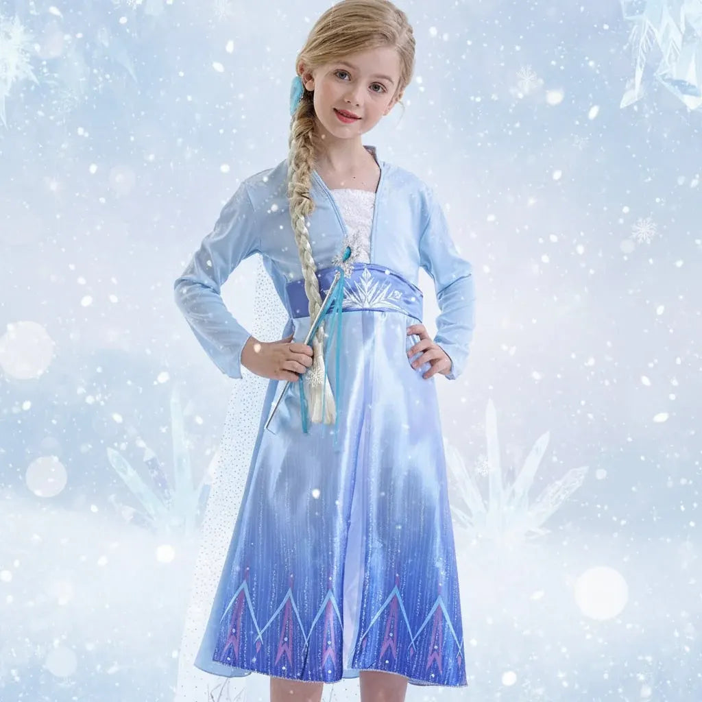 Girls Ice Princess Halloween Costume Dress with Cape Set