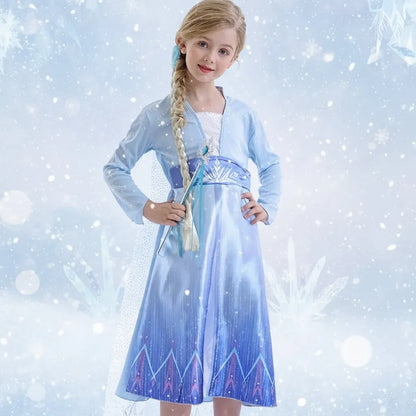 Girls Ice Princess Halloween Costume Dress with Cape Set