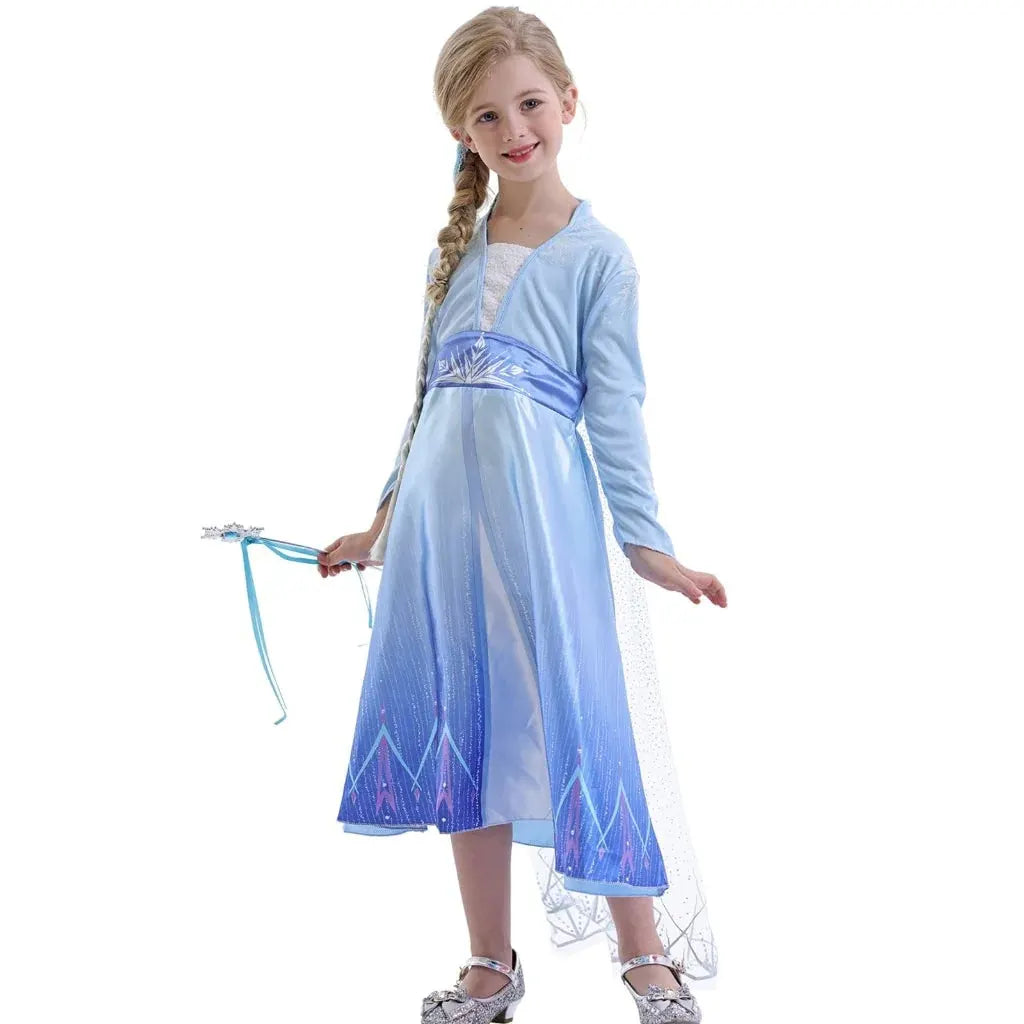 Girls Ice Princess Halloween Costume Dress with Cape Set