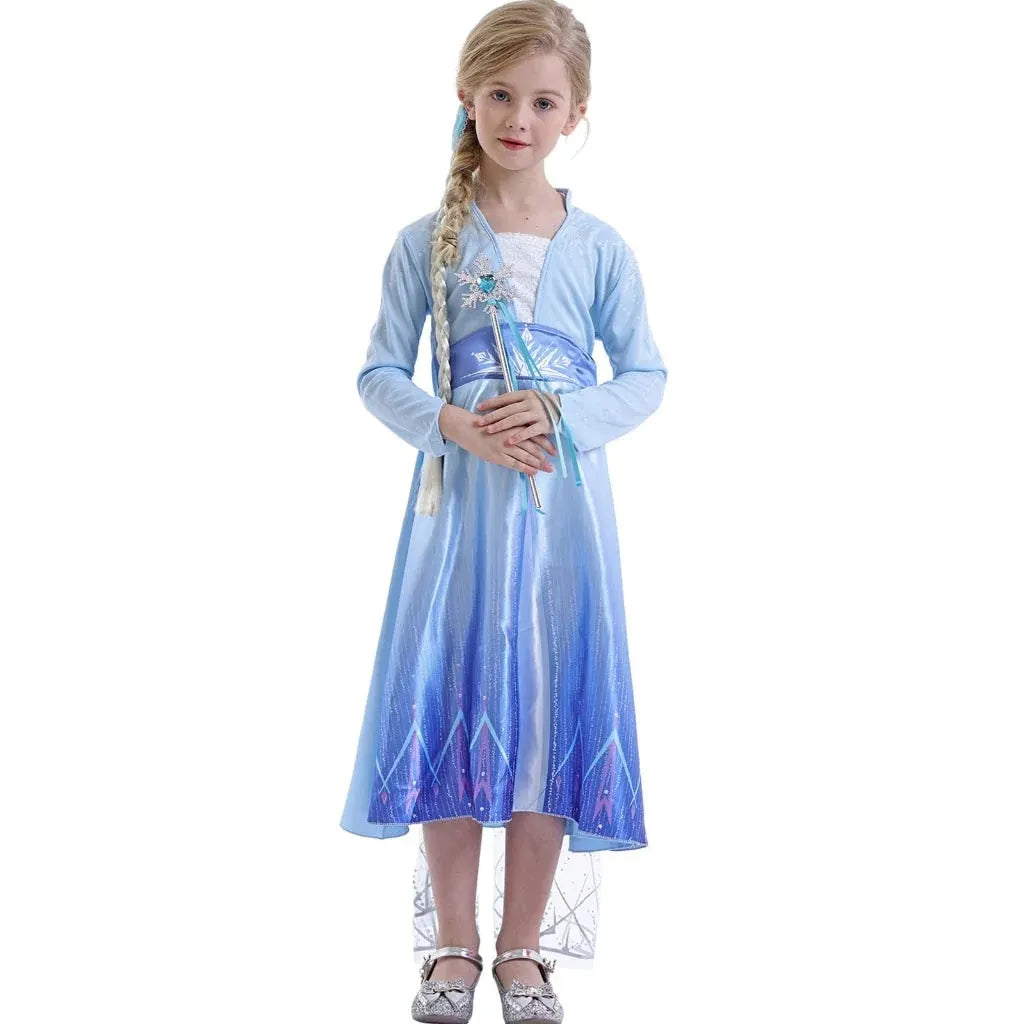 Girls Ice Princess Halloween Costume Dress with Cape Set