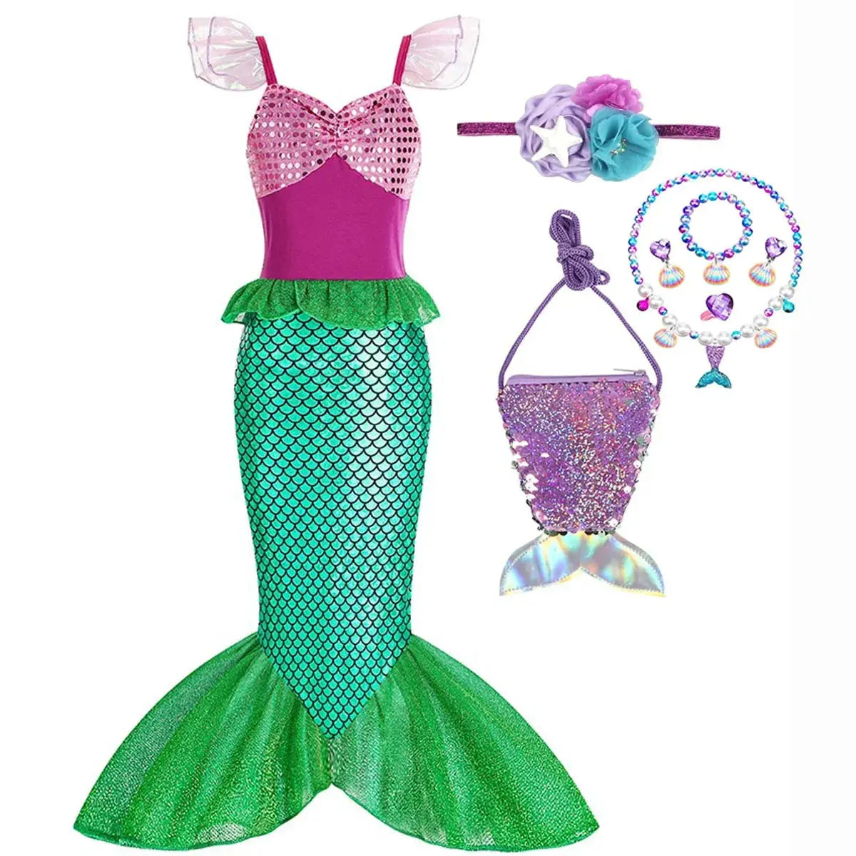 Girls Mermaid Halloween Dress Costume