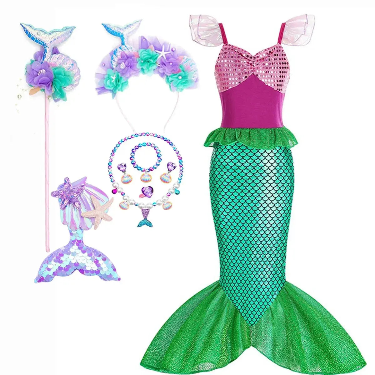 Girls Mermaid Halloween Dress Costume