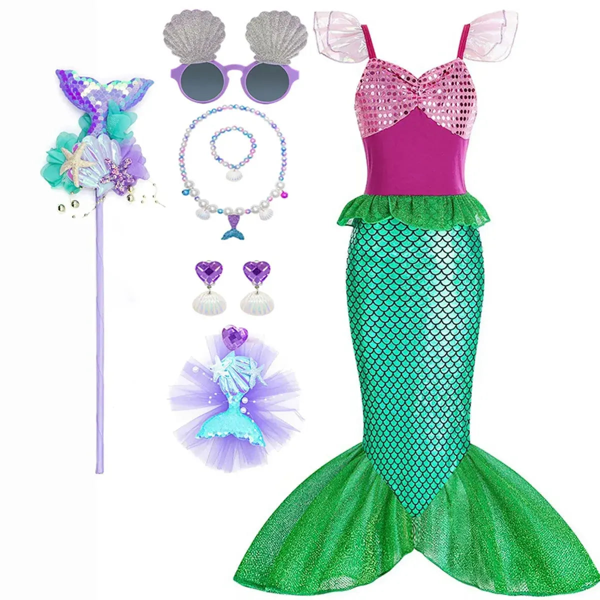 Girls Mermaid Halloween Dress Costume