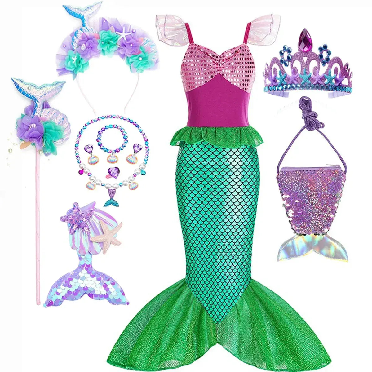 Girls Mermaid Halloween Dress Costume