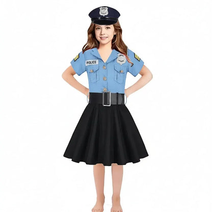 Girls Police Officer Costume Dress Halloween Role Play Outfit