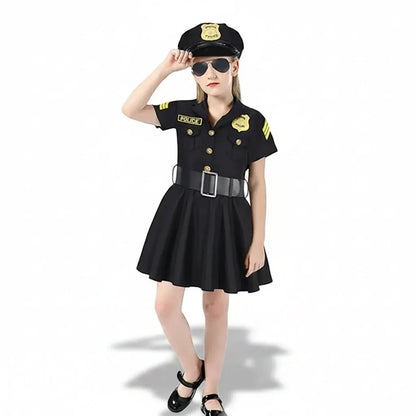 Girls Police Officer Costume Dress Halloween Role Play Outfit