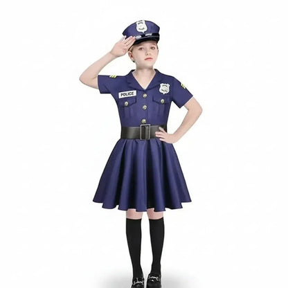 Girls Police Officer Costume Dress Halloween Role Play Outfit
