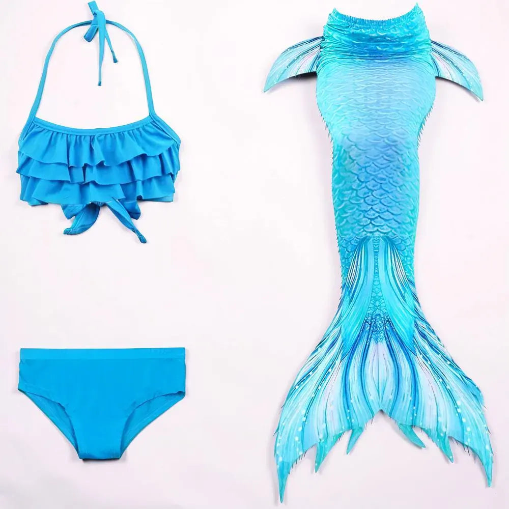 Girls Three-Piece Mermaid Tail Swimsuit Costume Set