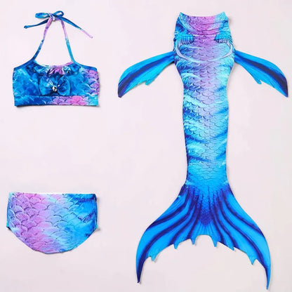 Girls Three-Piece Mermaid Tail Swimsuit Costume Set