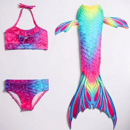 Girls Three-Piece Mermaid Tail Swimsuit Costume Set