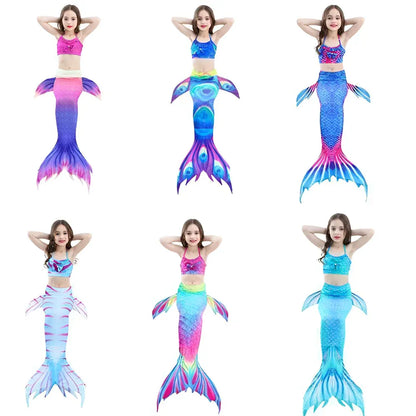Girls Three-Piece Mermaid Tail Swimsuit Costume Set