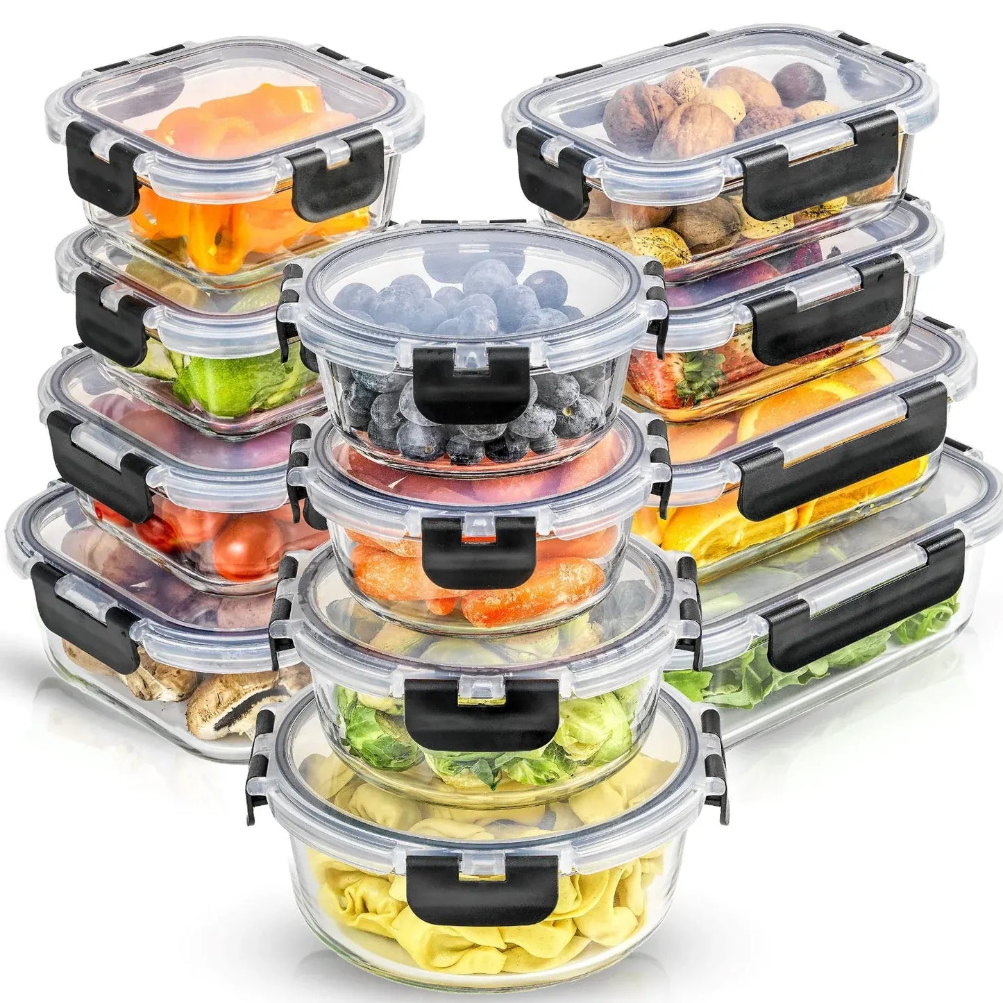 Glass Meal Prep Set with Airtight Stackable Lids