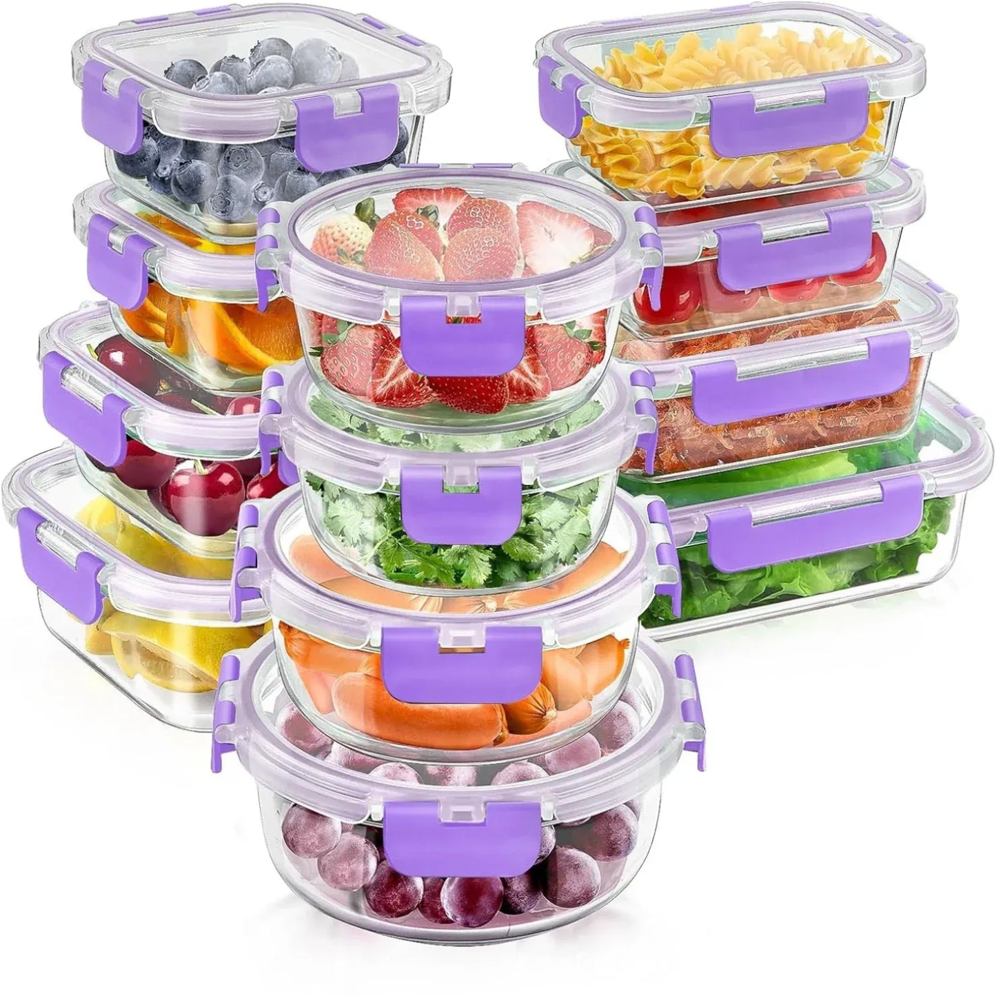 Glass Meal Prep Set with Airtight Stackable Lids