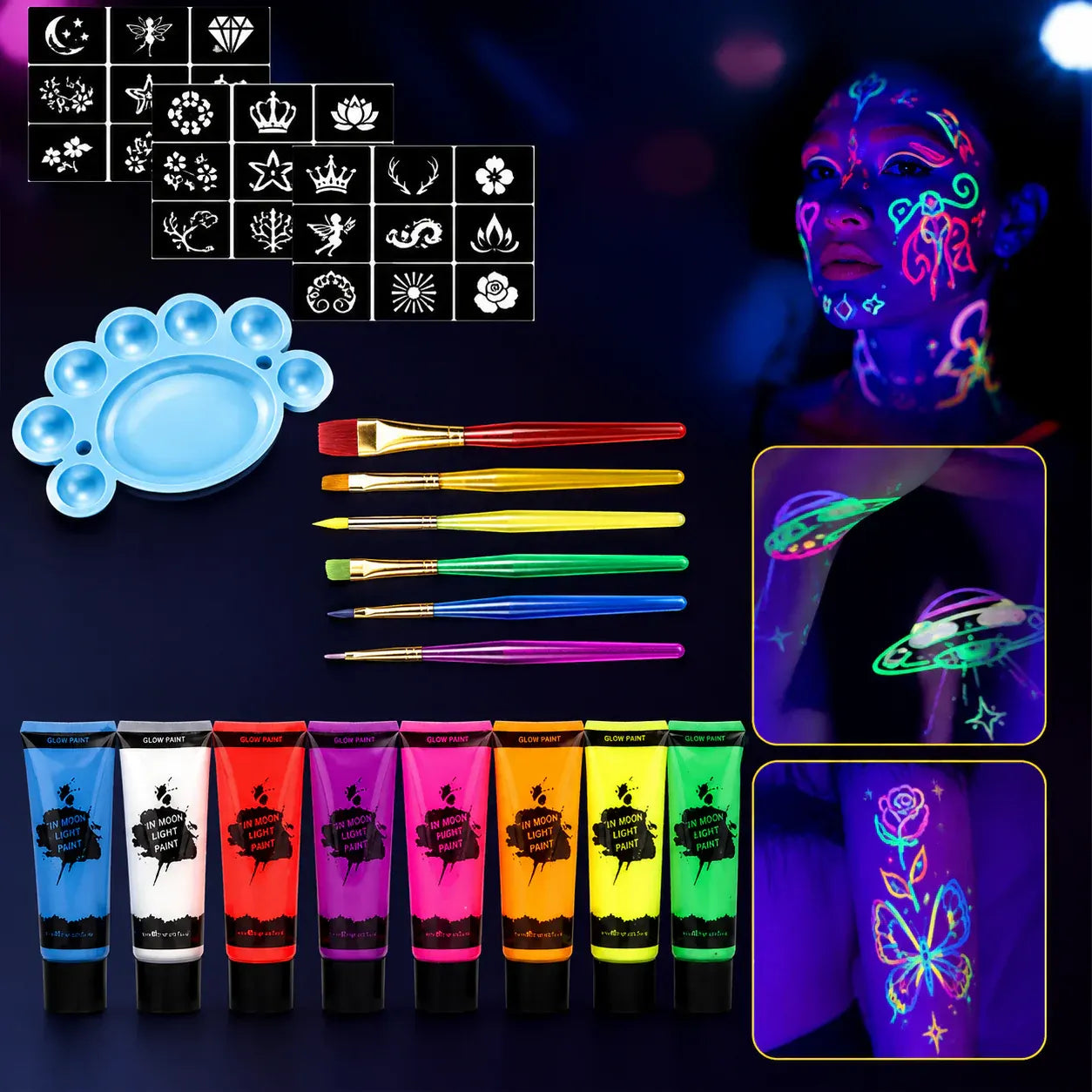 Glow-in-the-Dark UV Body Paint Set for Parties & Festivals