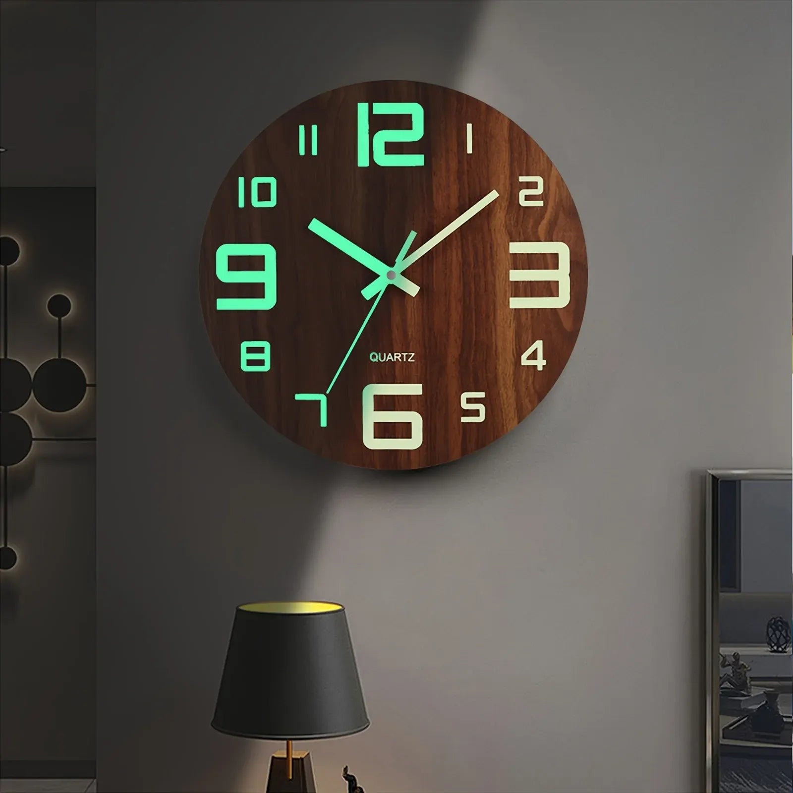 Glow-in-the-Dark Walnut Wood Wall Clock | Silent Illuminated Design