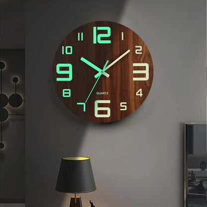 Glow-in-the-Dark Walnut Wood Wall Clock | Silent Illuminated Design