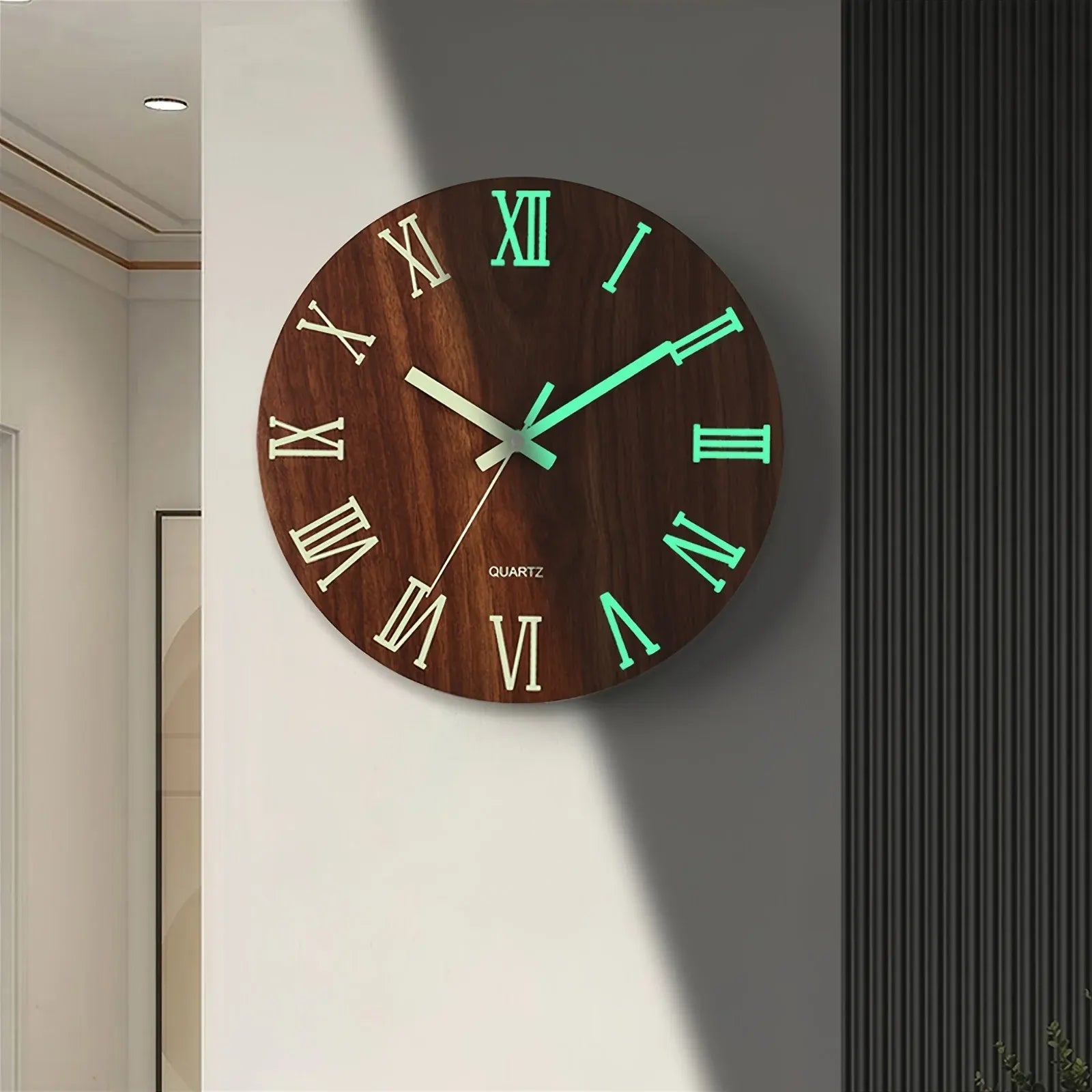 Glow-in-the-Dark Walnut Wood Wall Clock | Silent Illuminated Design