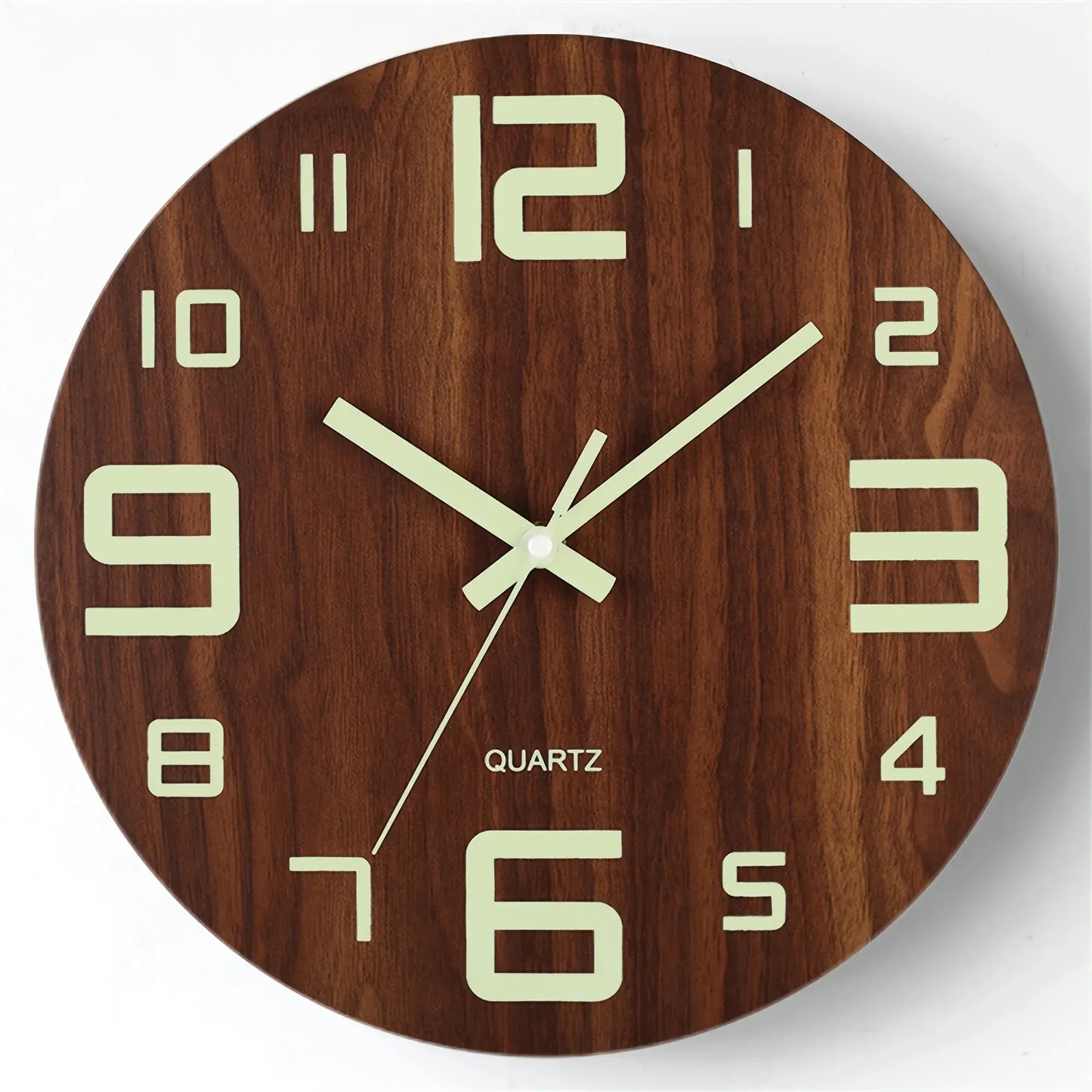 Glow-in-the-Dark Walnut Wood Wall Clock | Silent Illuminated Design
