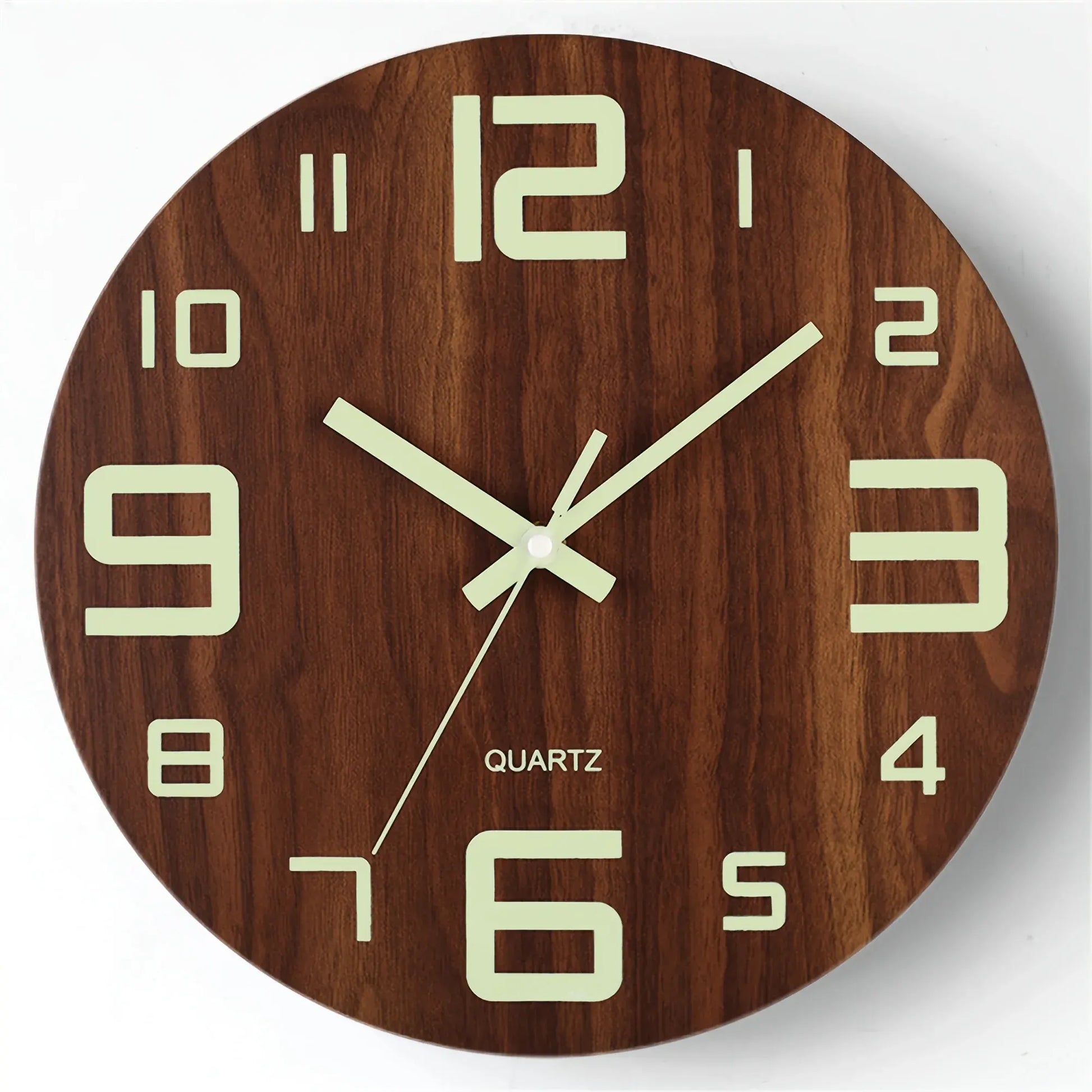 Glow-in-the-Dark Walnut Wood Wall Clock | Silent Illuminated Design