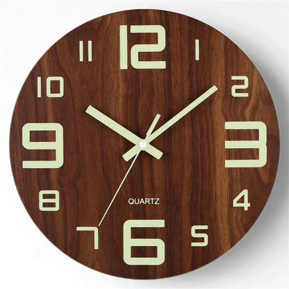 Glow-in-the-Dark Walnut Wood Wall Clock | Silent Illuminated Design