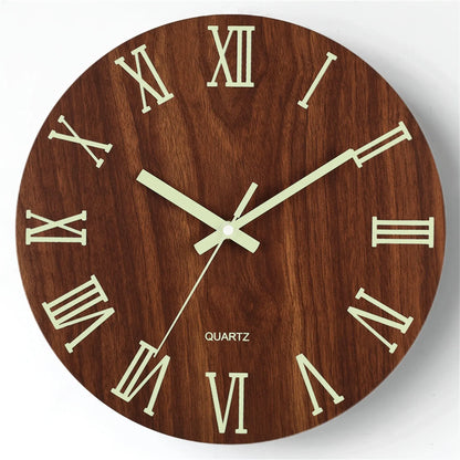 Glow-in-the-Dark Walnut Wood Wall Clock | Silent Illuminated Design