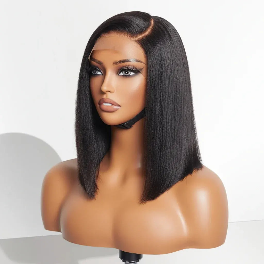 Glueless Straight Bob Yaki Lace Front Human Hair Wig