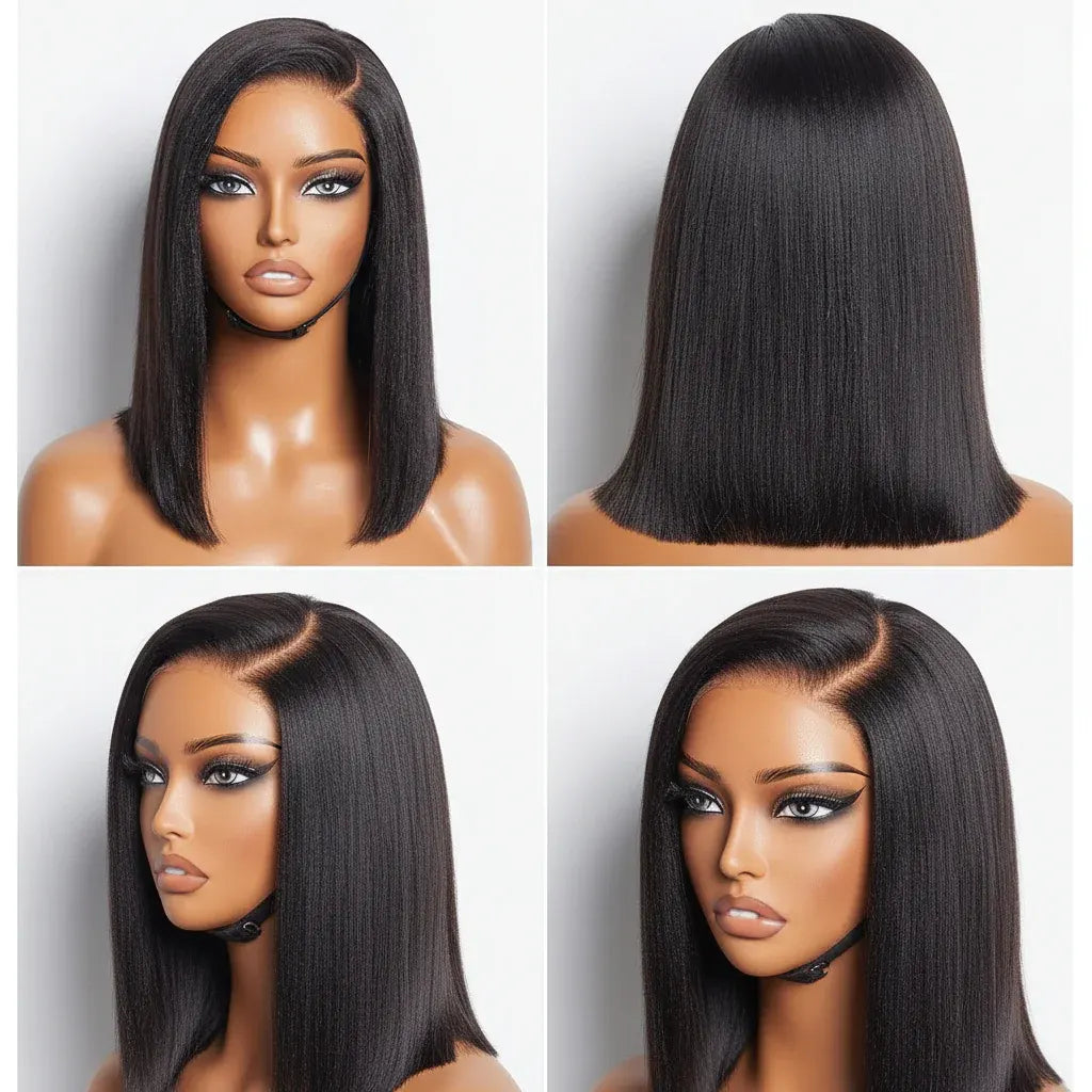 Glueless Straight Bob Yaki Lace Front Human Hair Wig