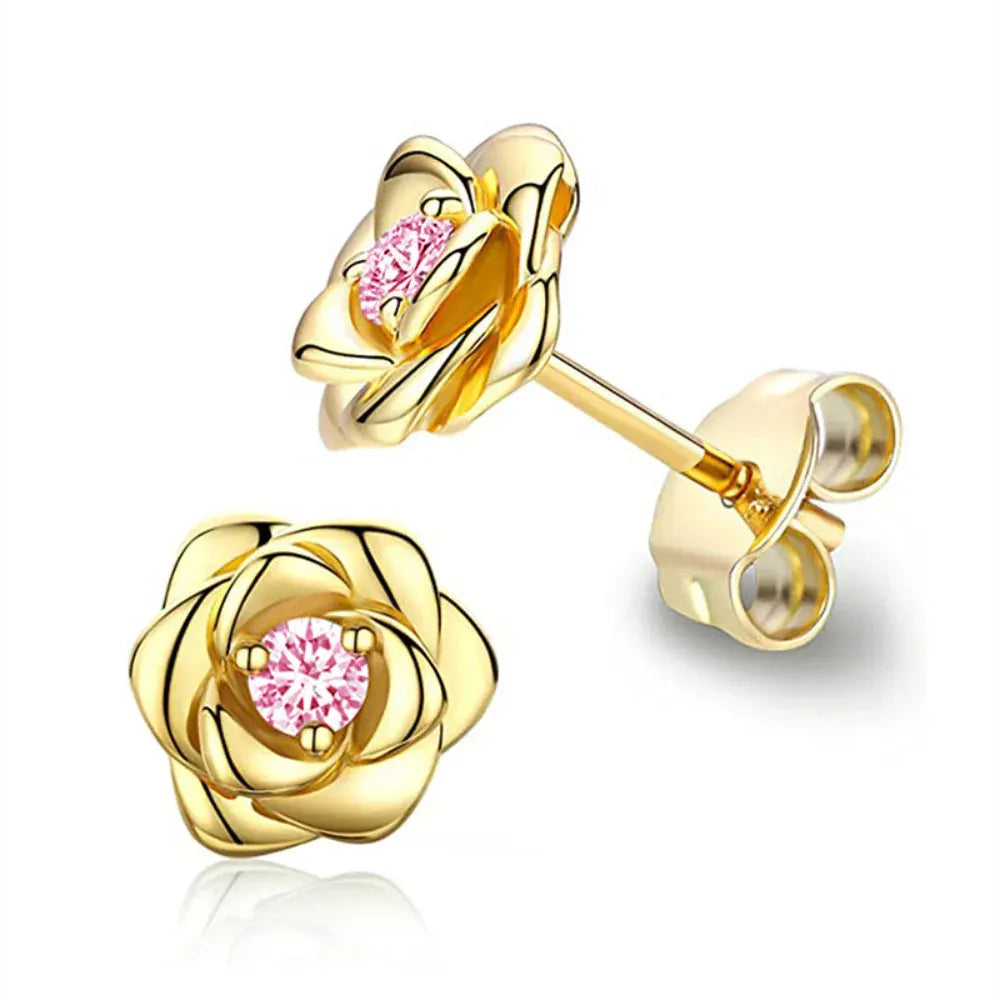 Gold Birthstone Flower Stud Earrings - Mother's Day Jewelry Gift